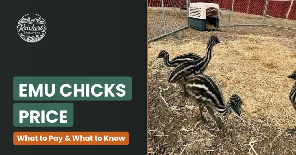 Emu chicks price guide: standard emu chick at Reichert’s Farmstead